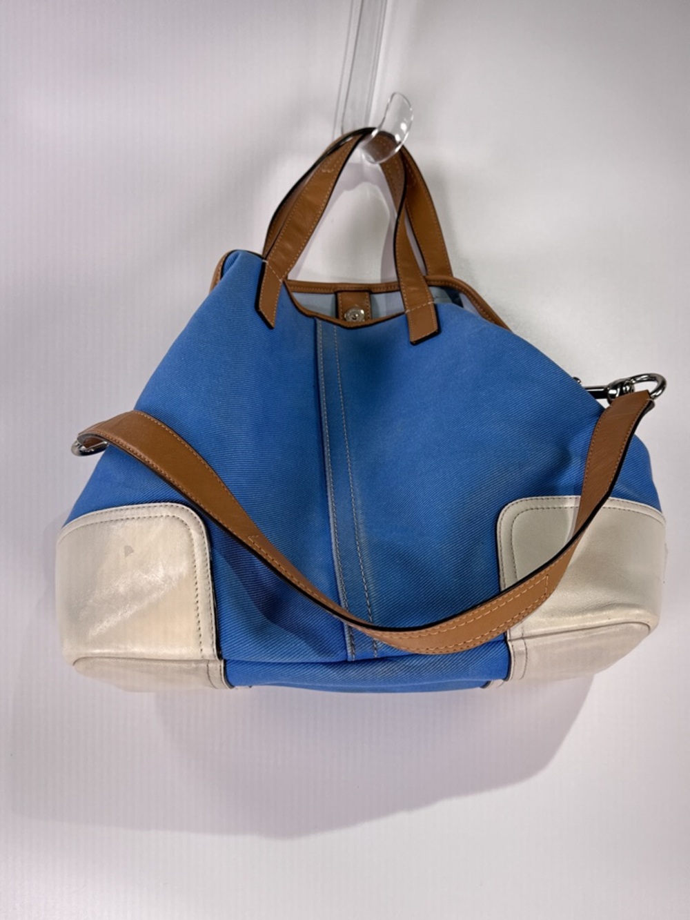 Coach Hadley Duffle Tote F28286 Twill Leather Brilliant Blue Large - Picture 7 of 16